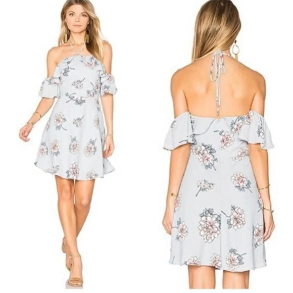 J.O.A. Slip‎ above the knee mini floral off the shoulder neck tie dress size sm - Picture 1 of 4